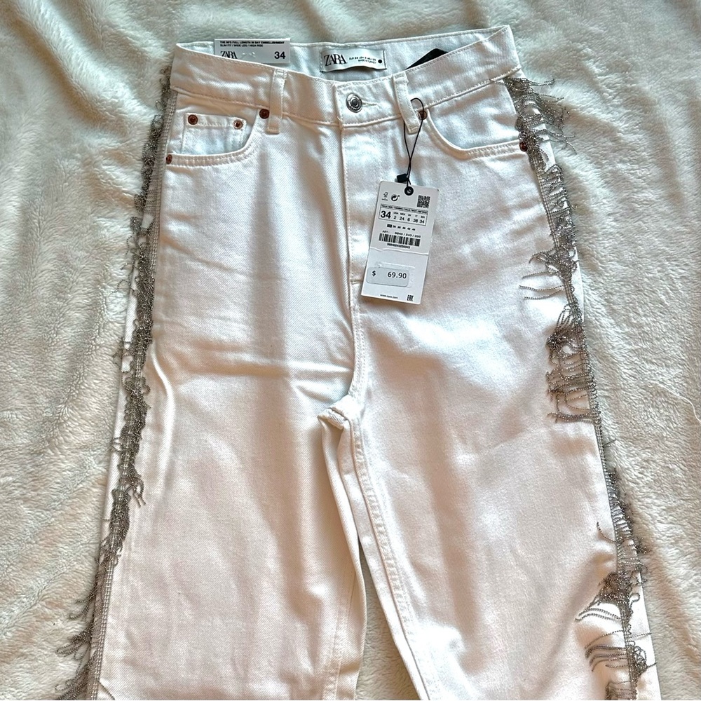 Zara 90s full length jeans with fringe detail